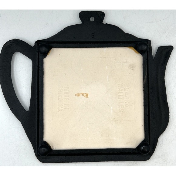 Vintage London Souvenir Ceramic Tile Trivet w Tea Kettle Shape Frame England - Picture 2 of 4